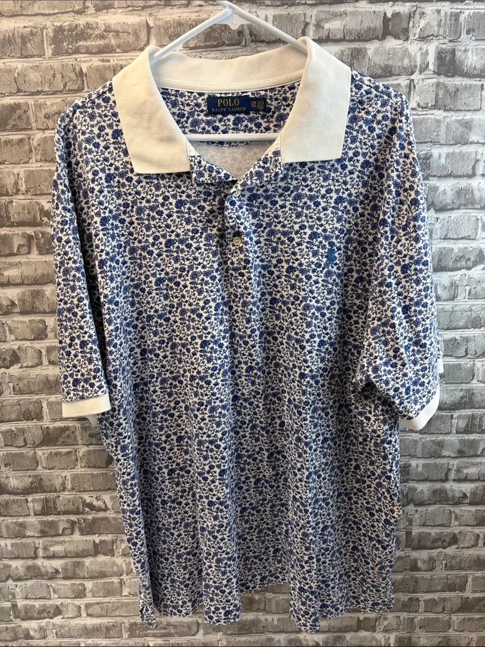 Ralph Lauren Blue Floral Polo with White Trim